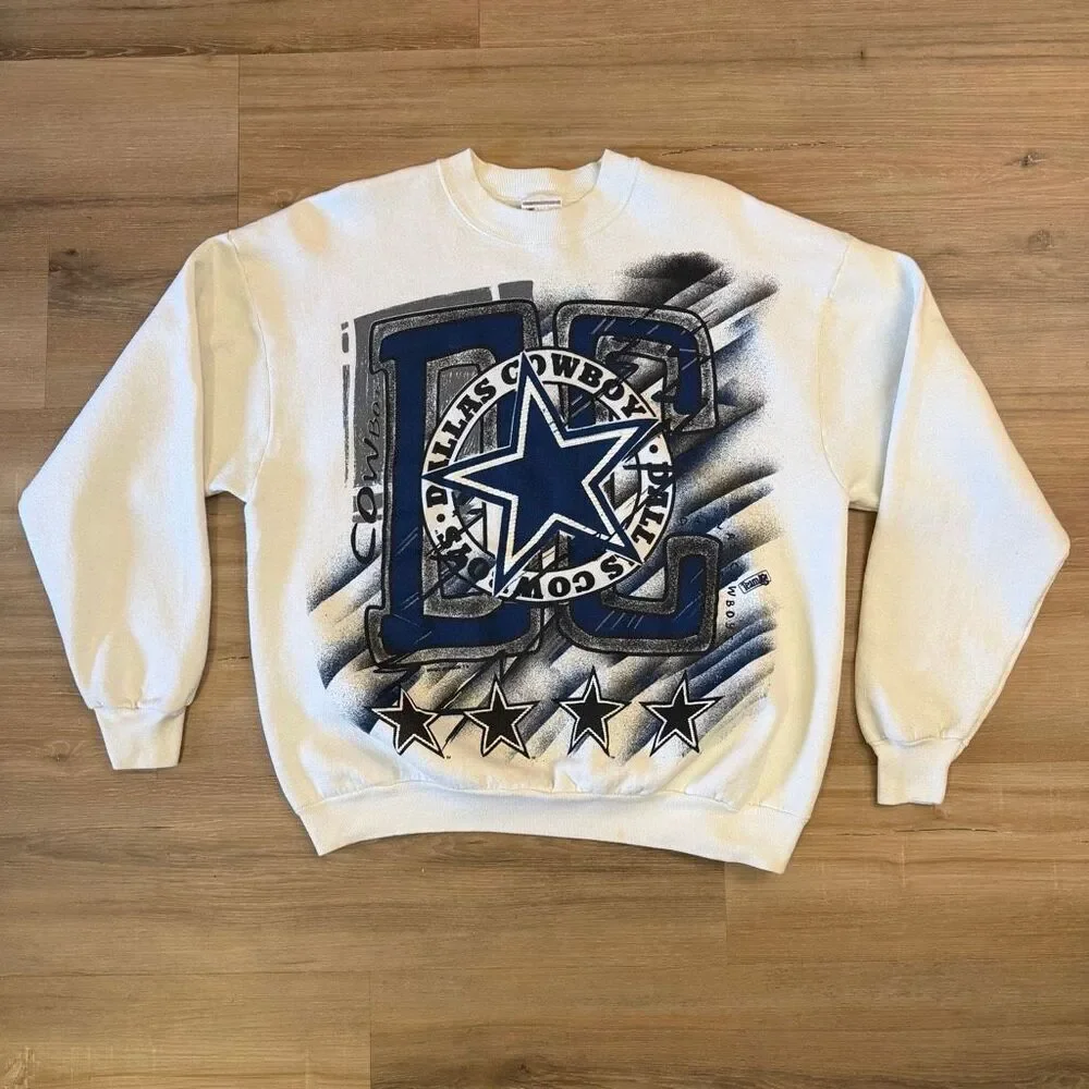 Vintage 90s Men’s Dallas Cowboys White Long Sleeve Crewneck Sweatshirt Size XL